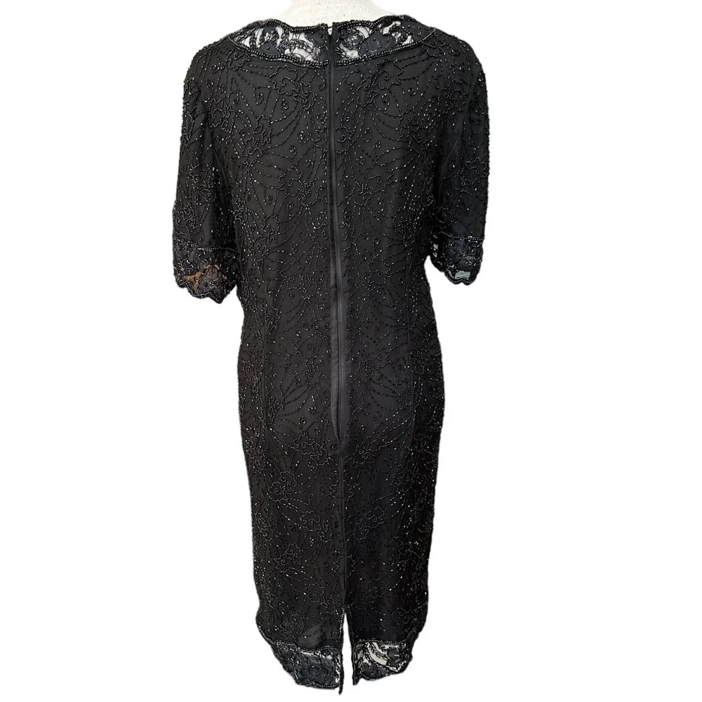Vintage by Stenay Women's‎ Black Beaded Silk Midi Dress Size: XL
